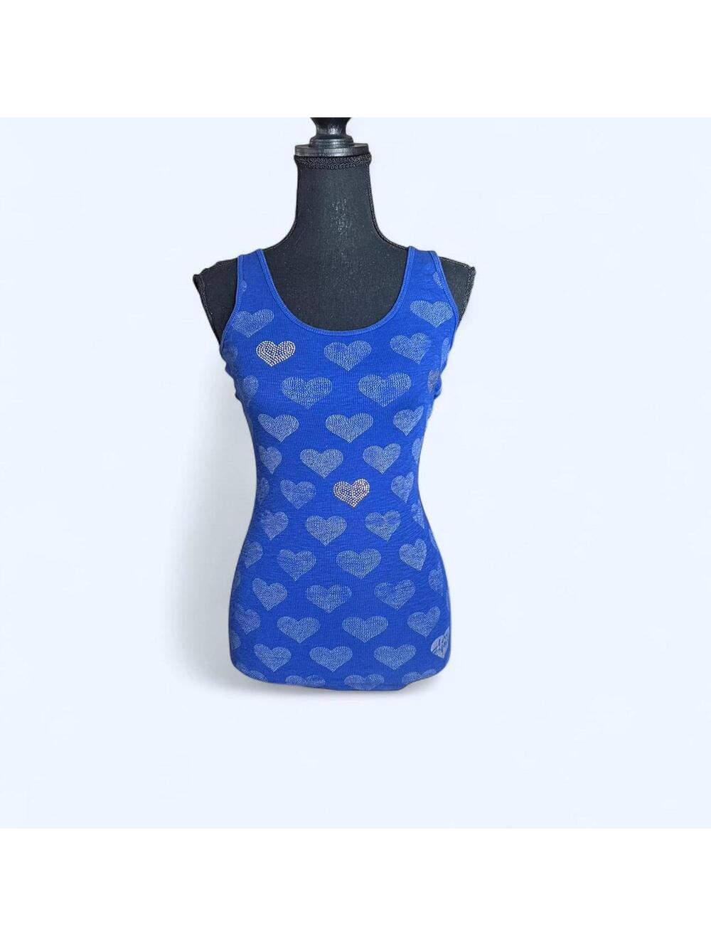 Express rhinestone heart tank top y2k royal blue glam 💙 size small
